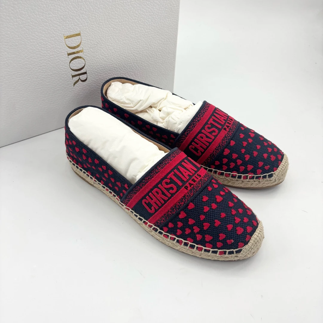 未使用 DIOR/迪奥 39码/蓝红爱心款情人节限定渔夫鞋/pp426808