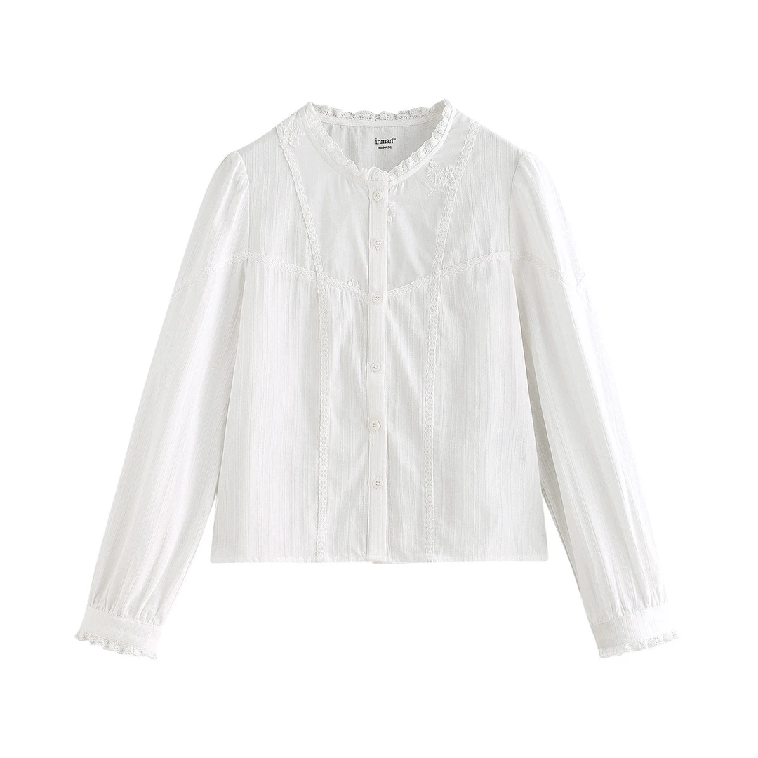 【琥珀流光】25秋季纯棉法式荷叶边刺绣衬衫气质高级感长袖衬衣