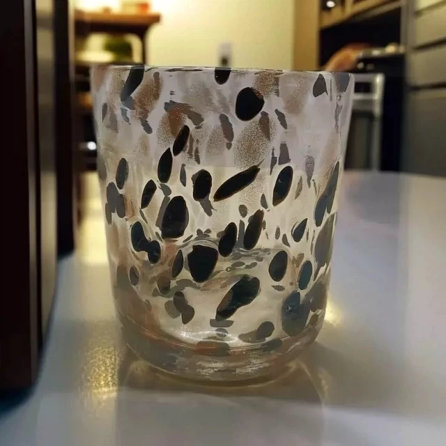 124豹纹玻璃杯高10口10有微瑕慎拍三个