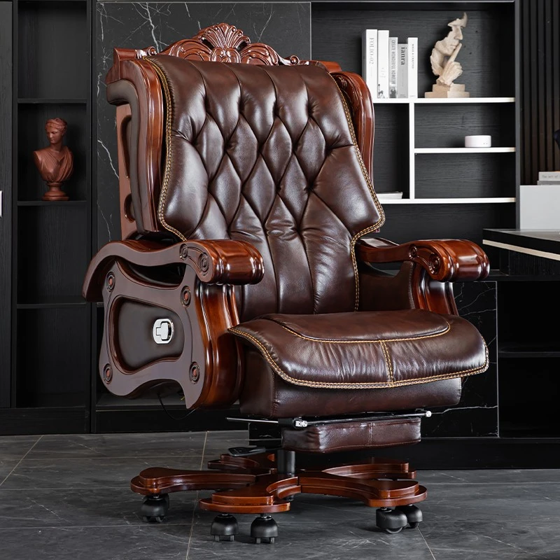 舒晟禾家豪华真皮老板椅商务办公多功能按摩旋转家用电脑椅办公椅