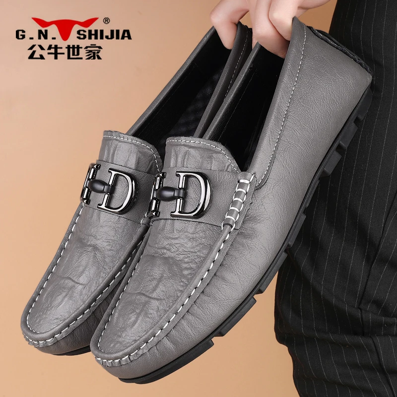 公牛世家2025蛇年秋冬新款一脚蹬时尚轻便皮鞋男百搭软底乐福鞋