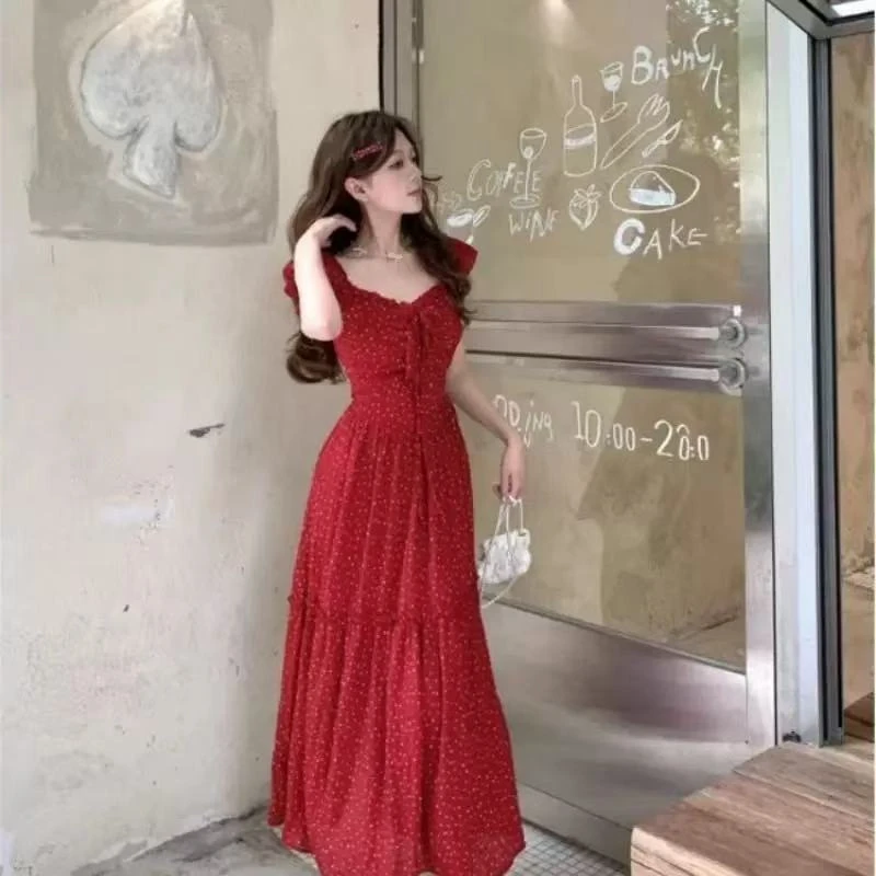 0152-2025夏季新款收腰显瘦时尚设计感波点海边度假风连衣裙*273