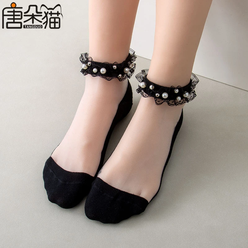 蕾丝花边女短袜日系珍珠袜公主袜韩国可爱夏季超薄水晶袜短筒船袜