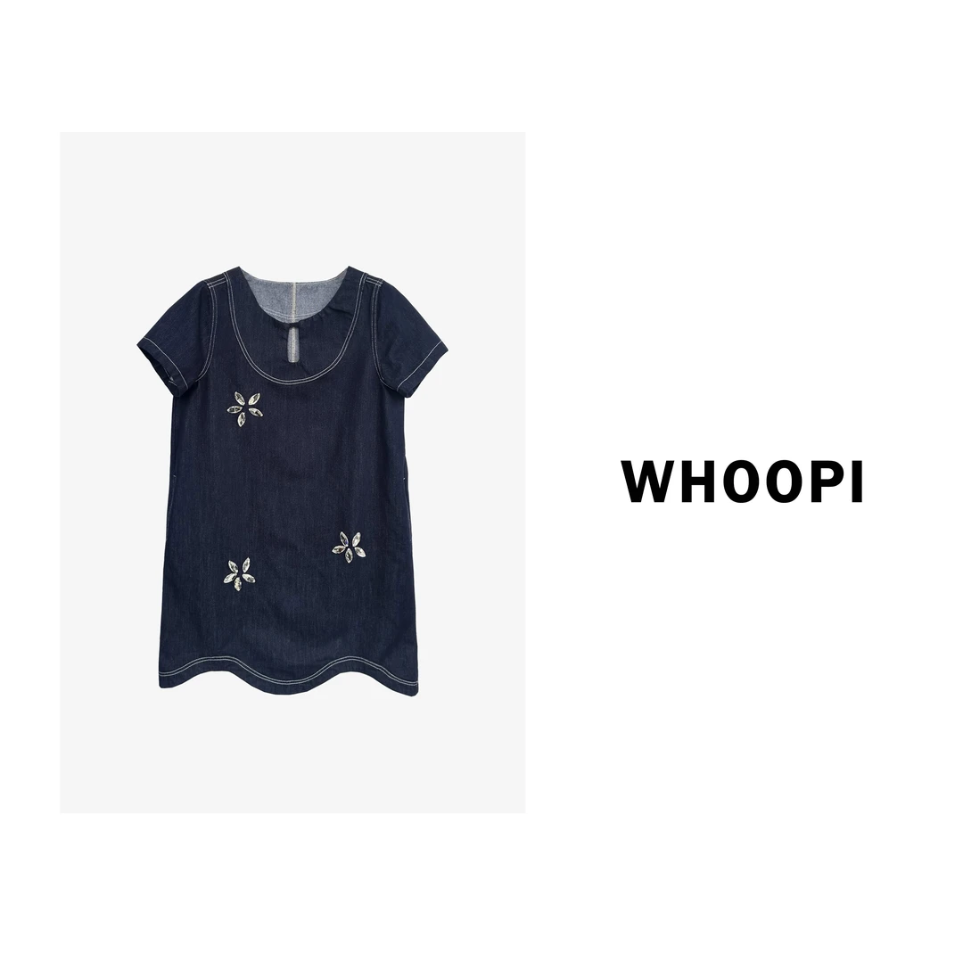 【Whoopi】【丹宁千金】重工miu系千金感波浪边钻钻花朵牛仔裙