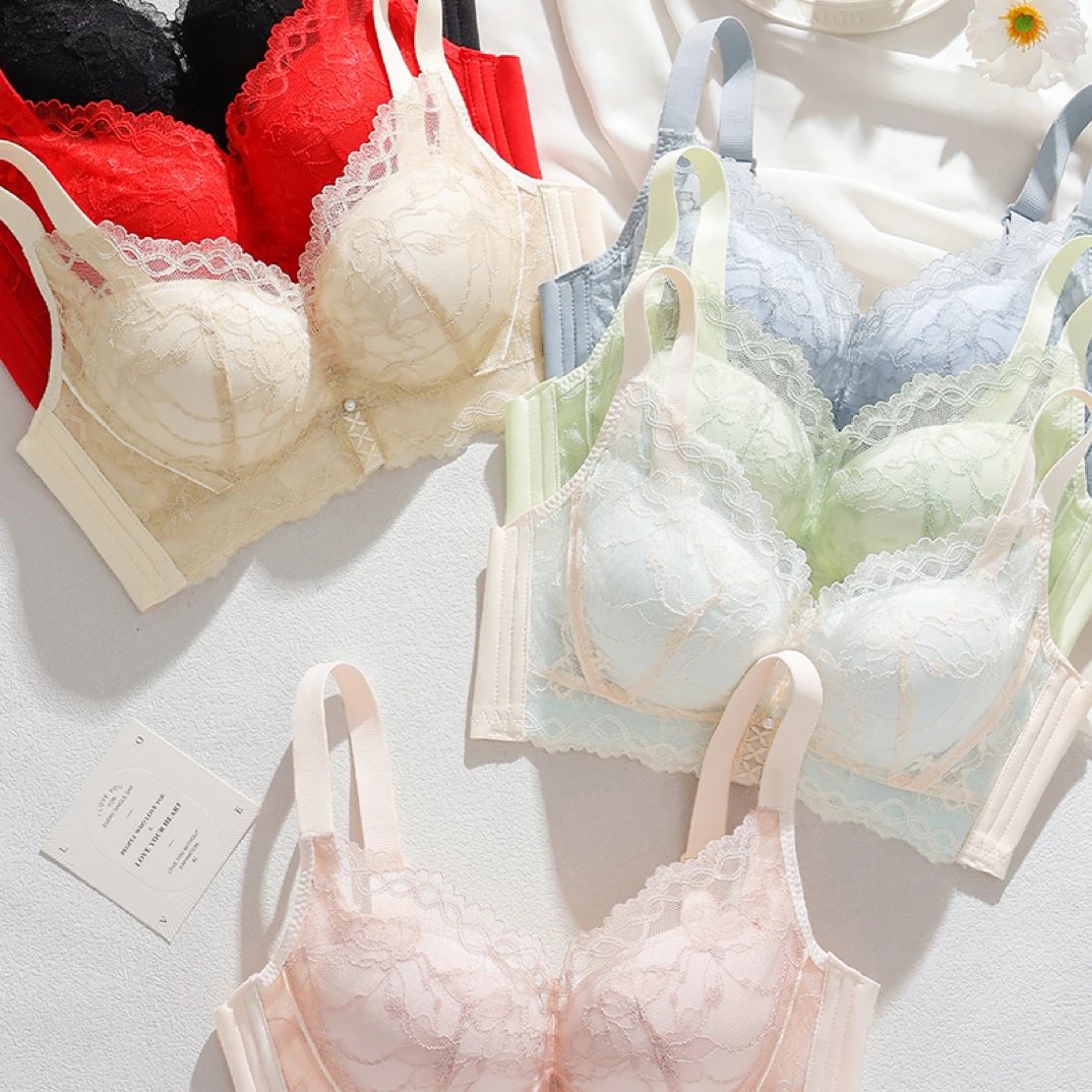 6756款小胸提拉聚拢收副乳防下垂无钢圈蕾丝调整型文胸