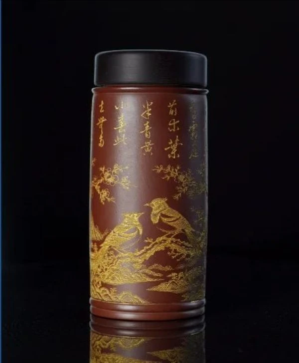 咏梅杯  龙血砂双层刻绘便携紫砂杯