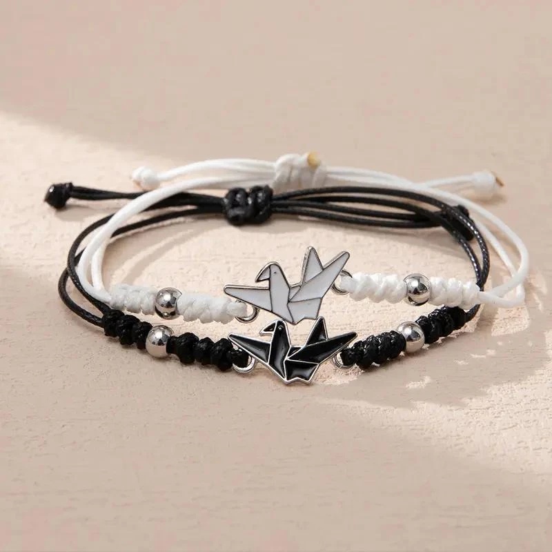 【玛卡】千纸鹤手绳画油黑白千纸鹤和平鸽情侣手链手工编织创意手绳