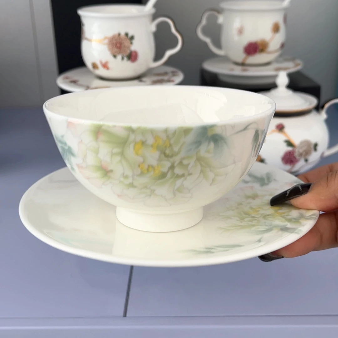 瓷片和谐春色4.5寸碗+16cm碟