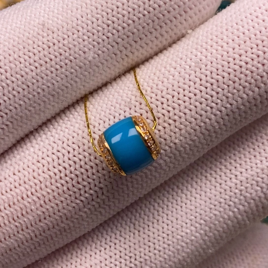 18K金镶嵌绿松石汉堡珠Aa1019//7.8mm