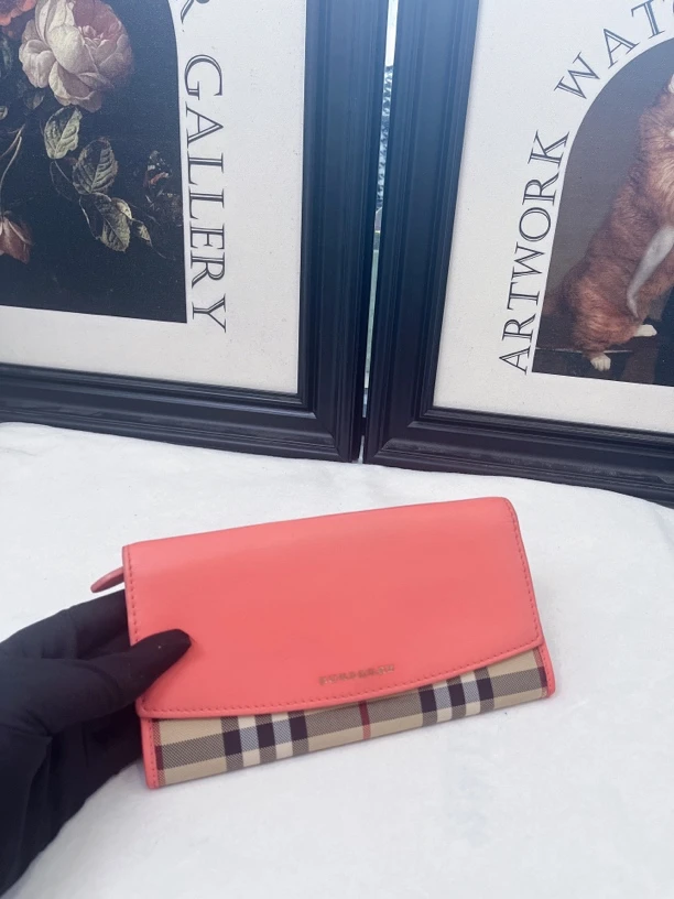 95新 BURBERRY/博柏利 95新Burberry格纹帆布拼皮钱包