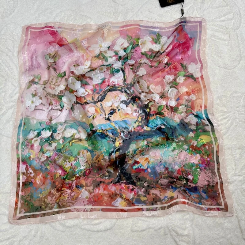 X195 油画彩树 围巾剪花 70*70
