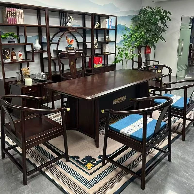 【乌金木】大板桌茶桌椅组合新中式实木茶台办公室茶几茶桌一整套