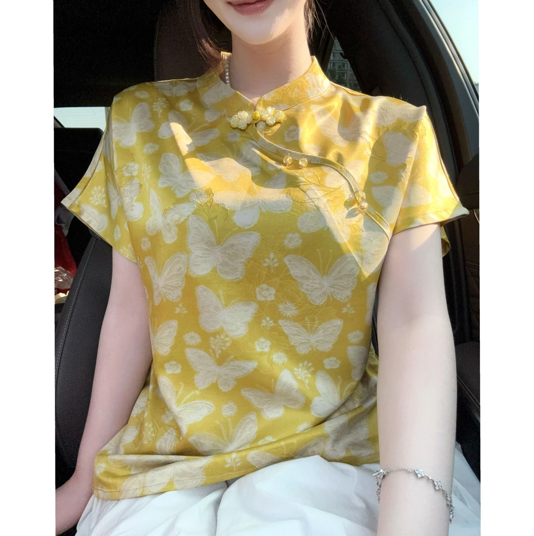 【小蝶儿 】短袖新中式小衫飞飞袖丝滑舒适女百搭透气精致提花显瘦