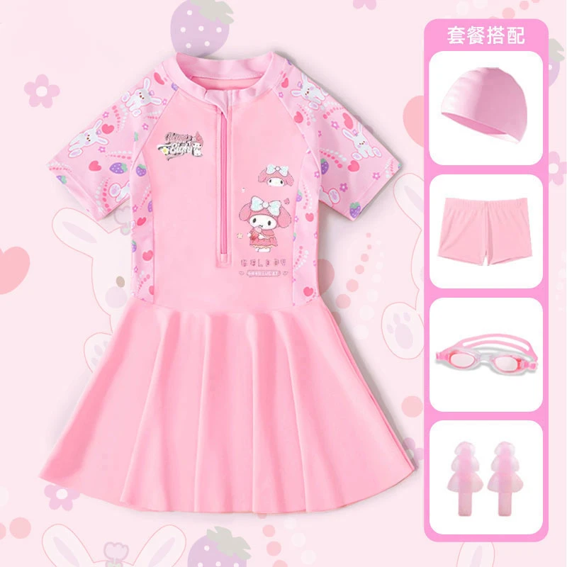 美乐蒂儿童泳衣女孩夏装新款分体女童中大童专业防晒泡温泉游泳衣