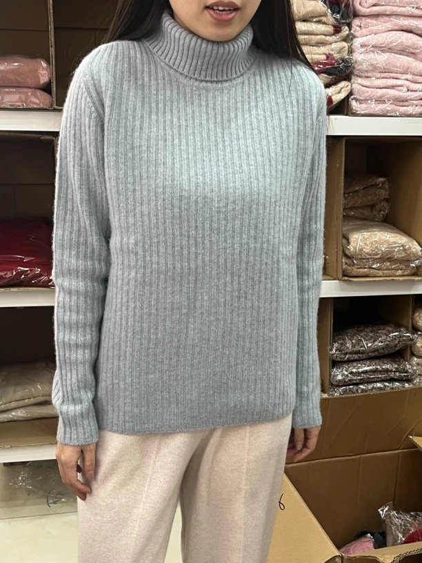 竖条纹高领baby绒羊绒套头衫 wp