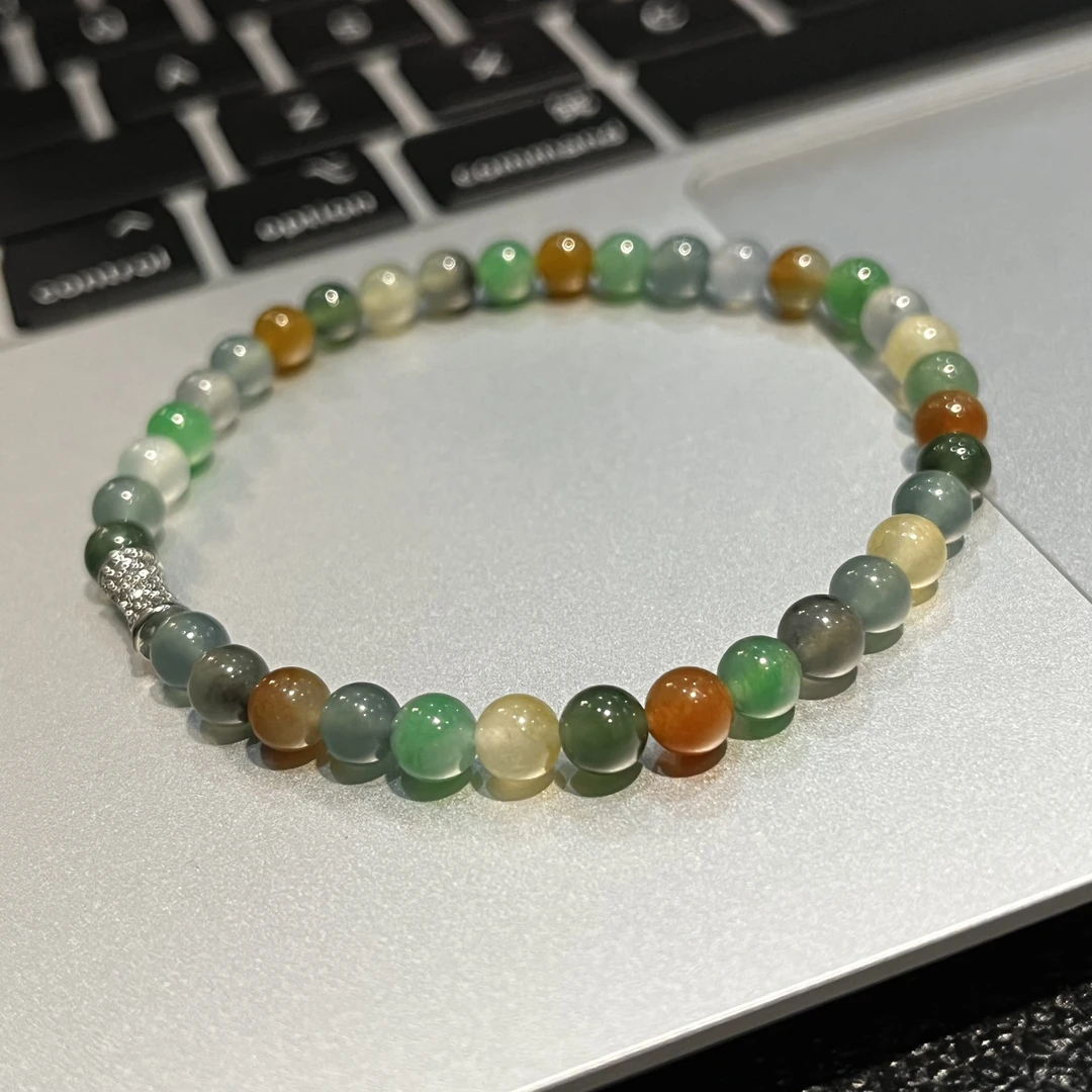 优翠珠宝莫兰迪色系翡翠多宝手串特色个性复古气质5mm