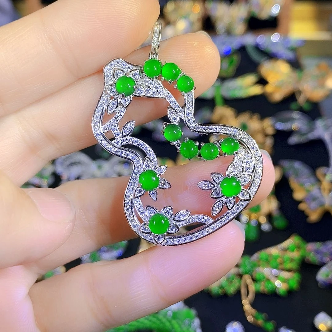 吊坠(不含链)银S925镶嵌翡翠