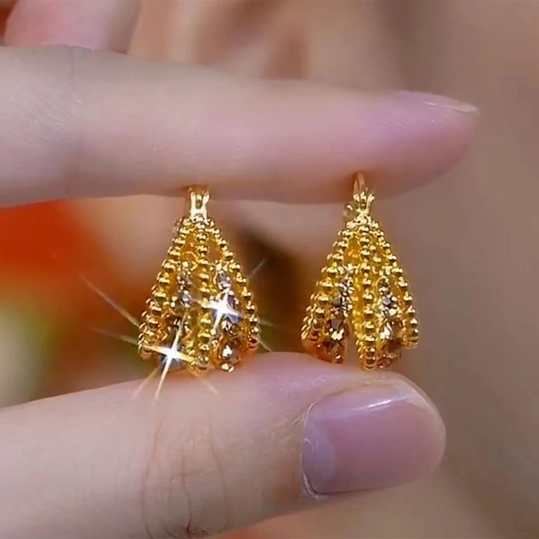 2025秋冬新款香槟金色镶嵌提篮耳扣耳环女设计感时尚耳坠日常百搭