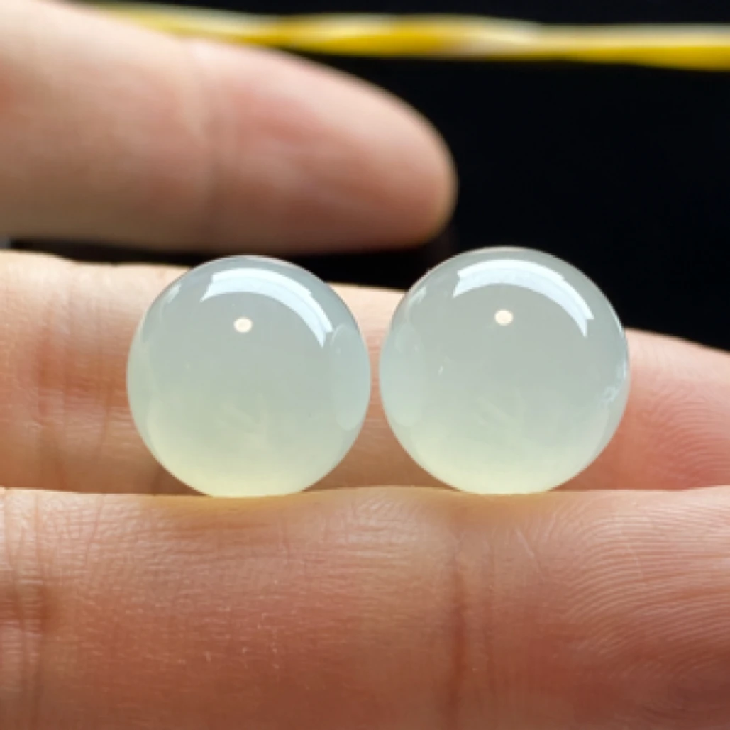 冰种缅甸翡翠圆珠天然纯色冰胶翡翠单珠12mm