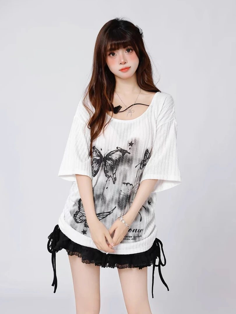 【对应的编码下单】夏季T恤短袖烫印辣妹风宽松印花短袖韩版复古