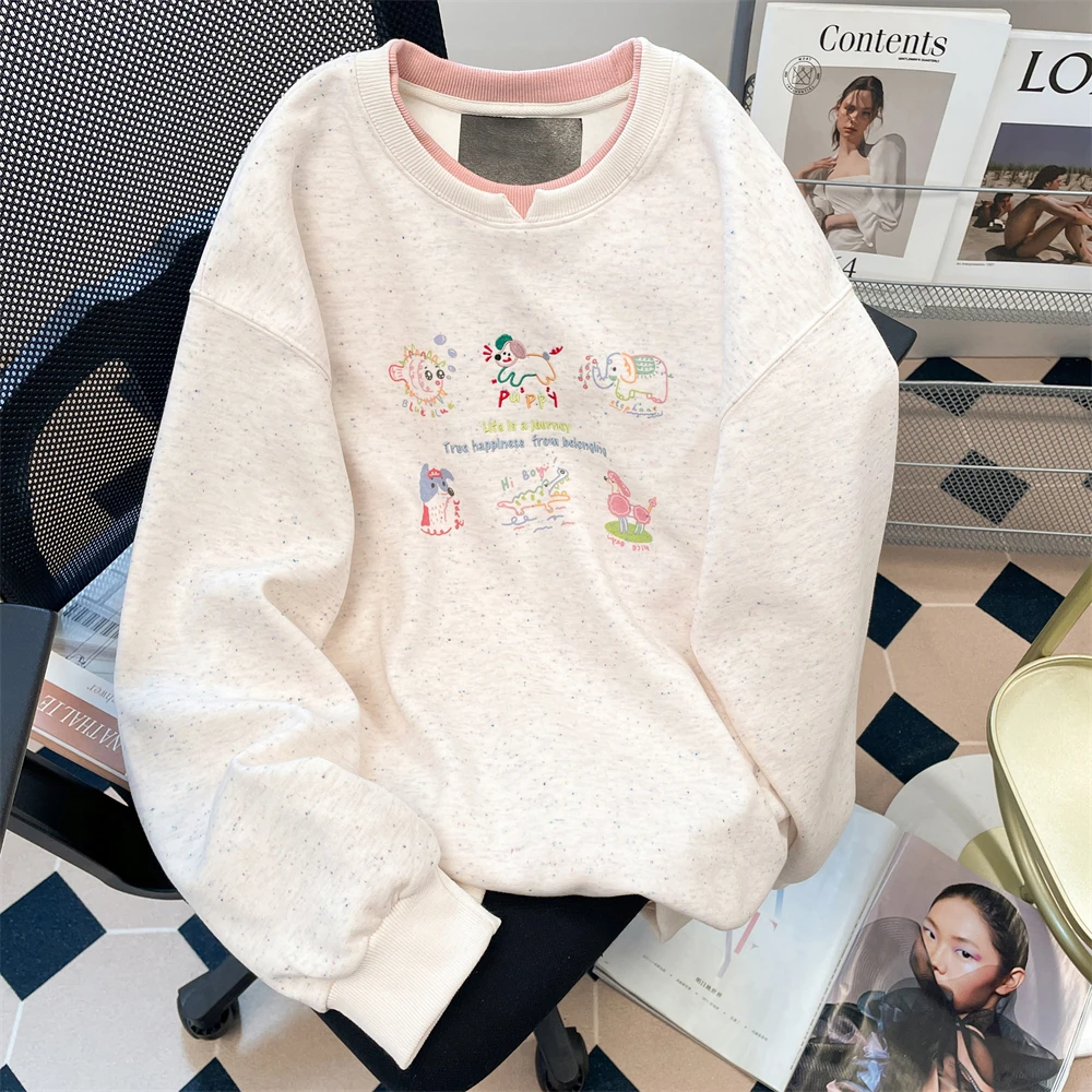 女童秋款卫衣2025新款儿童秋季刺绣上衣中大童女孩卡通时髦假两件