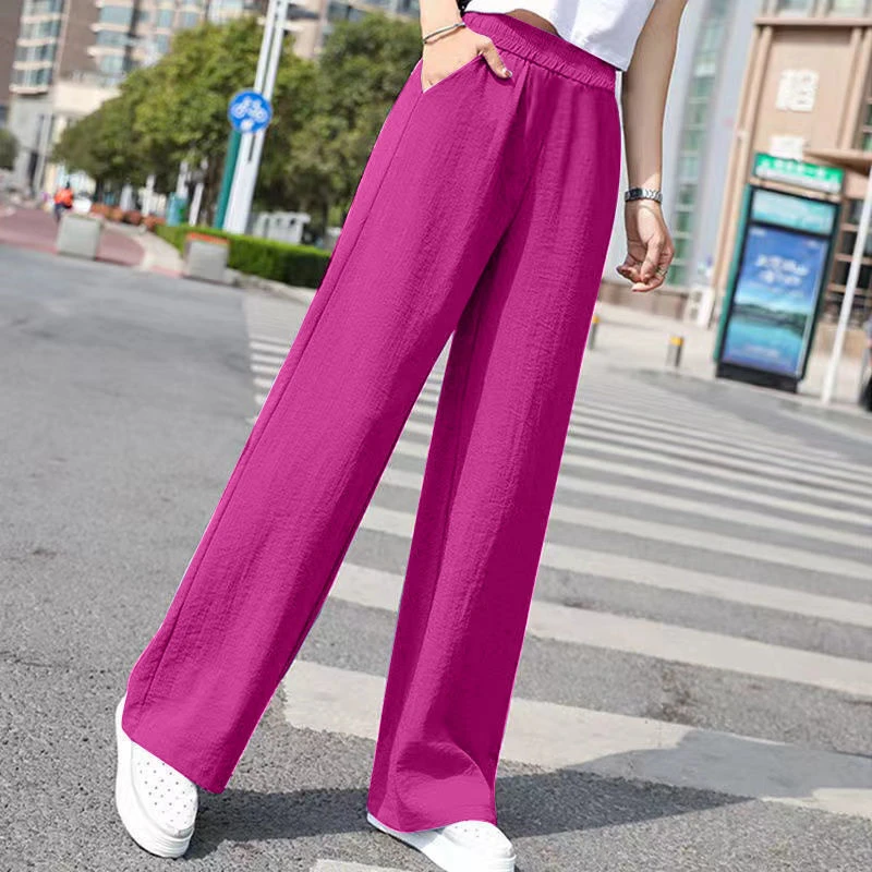 坠感棉麻阔腿裤女2023春夏高腰新款垂感宽松显瘦休闲直筒拖地长裤