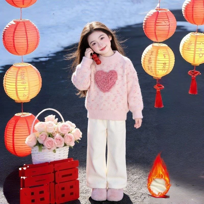 女童毛衣秋冬款2025新款加厚针织衫儿童冬季加绒套头中大童上衣潮