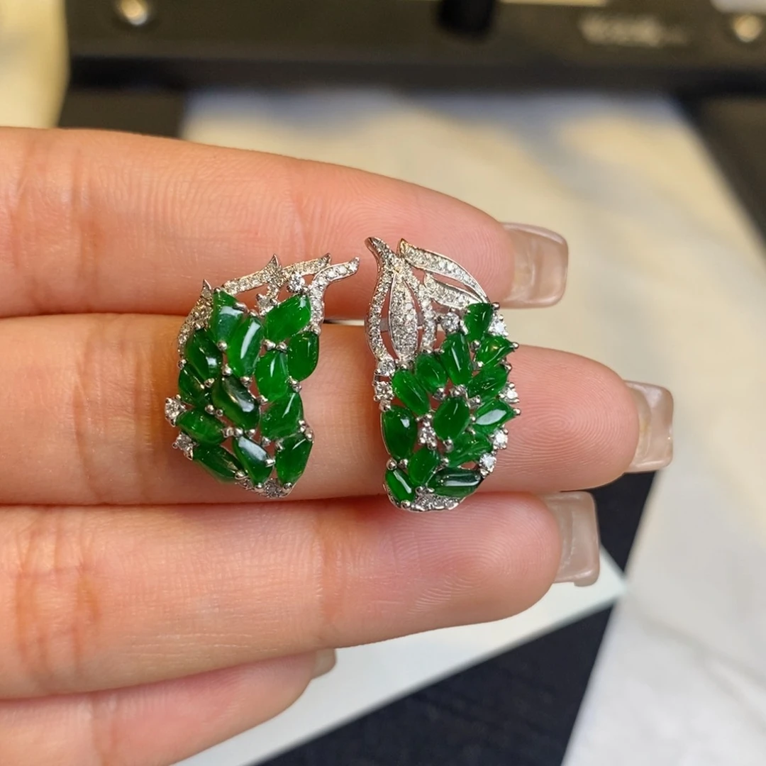 翡翠耳饰18K金镶嵌设计款翅膀耳钉