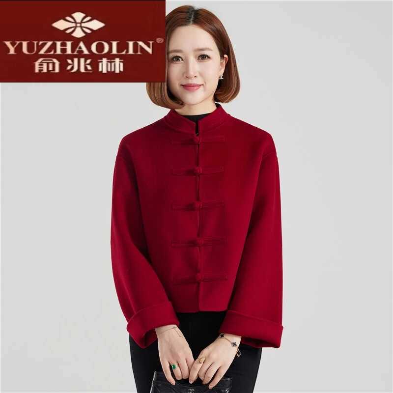 俞兆林2025新款红色新中式国风双面羊毛大衣女短款小个子