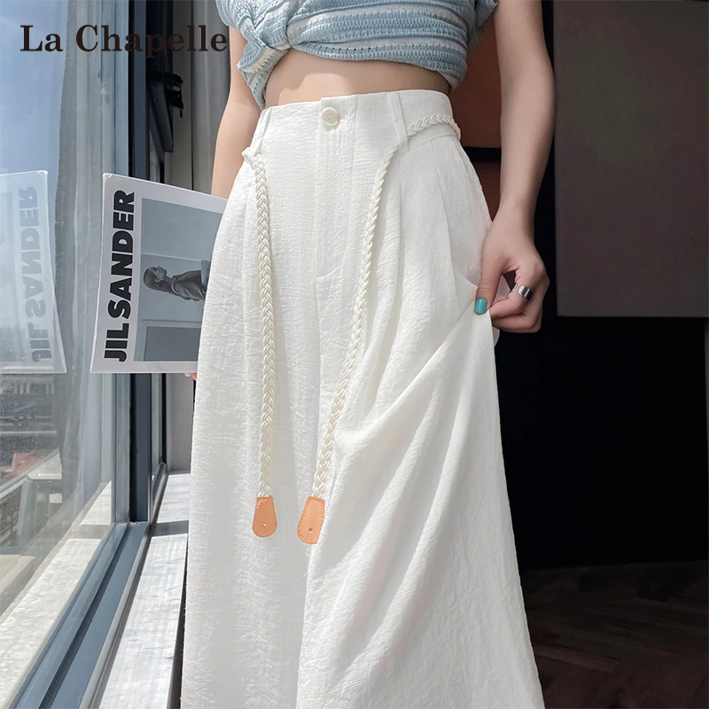 拉夏贝尔天丝亚麻白色西装裤女夏季薄款冰丝裤子宽松垂坠感阔腿裤