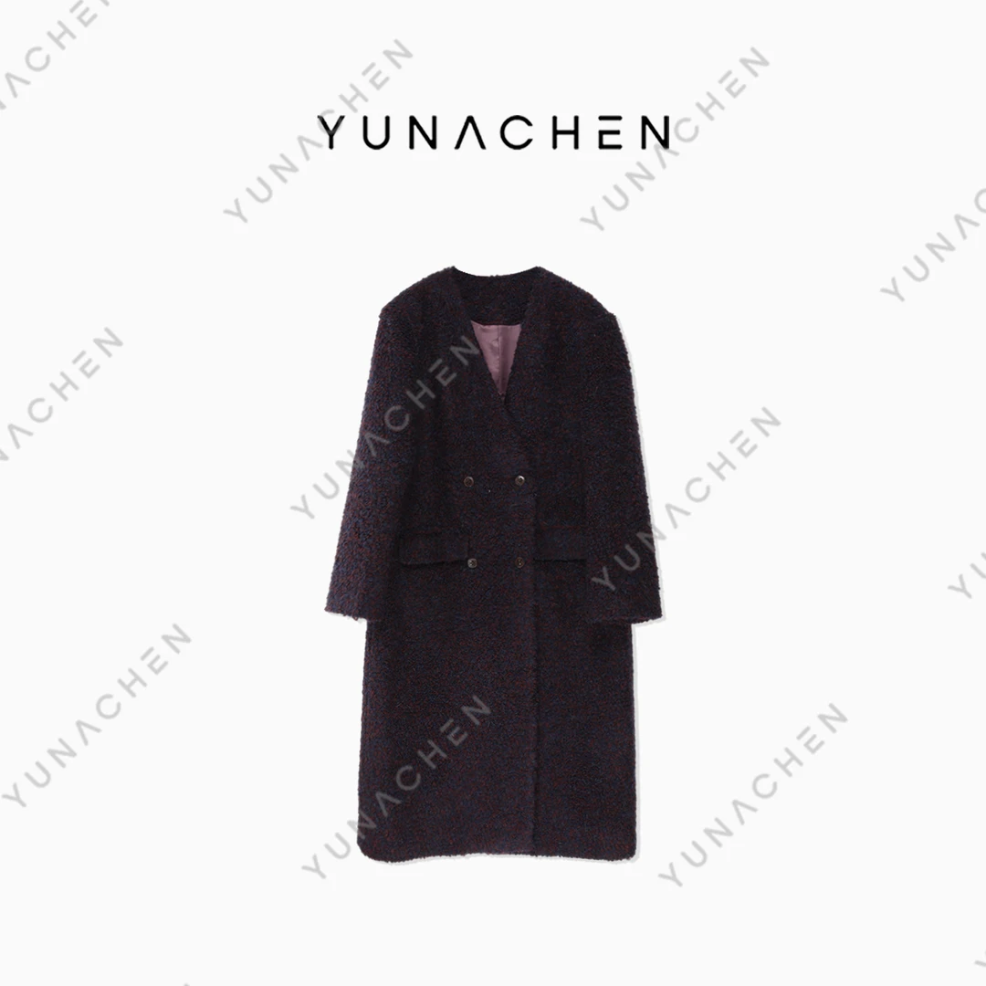 菠萝宝宝Yuna【昶鸿】ZJ6秋冬泰迪紫色中长款毛呢大衣外套683-19031