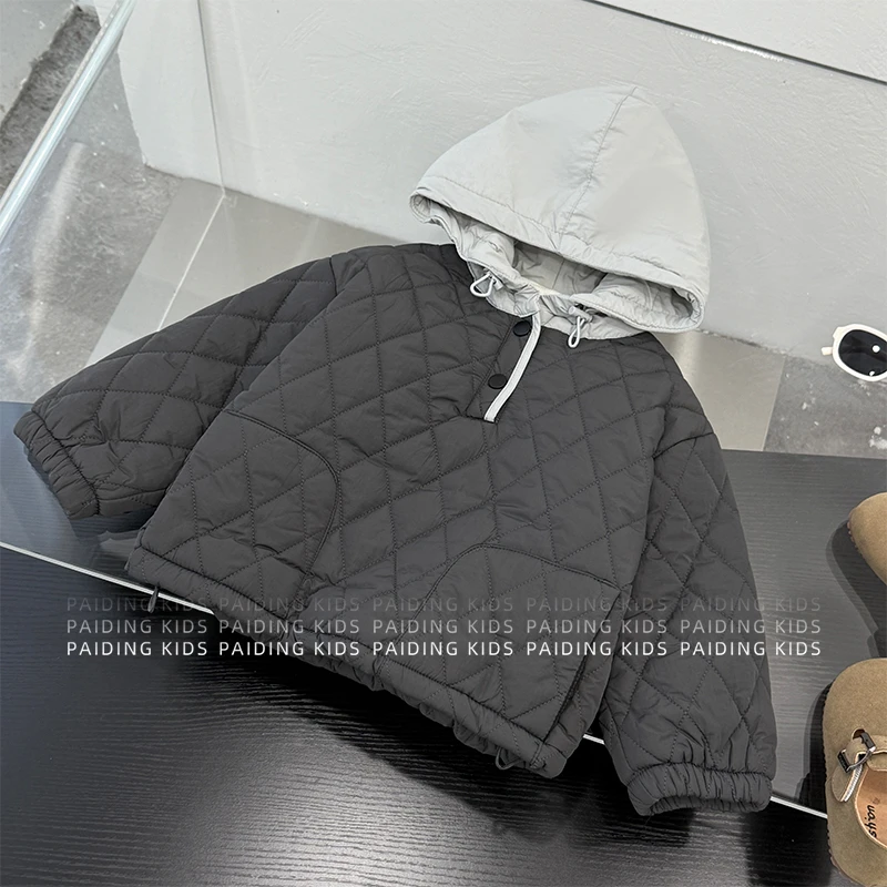 冬装儿童韩版时尚撞色连帽加厚棉服休闲套头外套上衣SJ6563-DD1