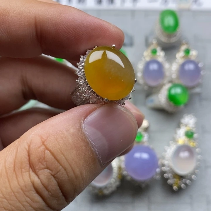 未镶嵌定制翡翠高冰黄15.2mm