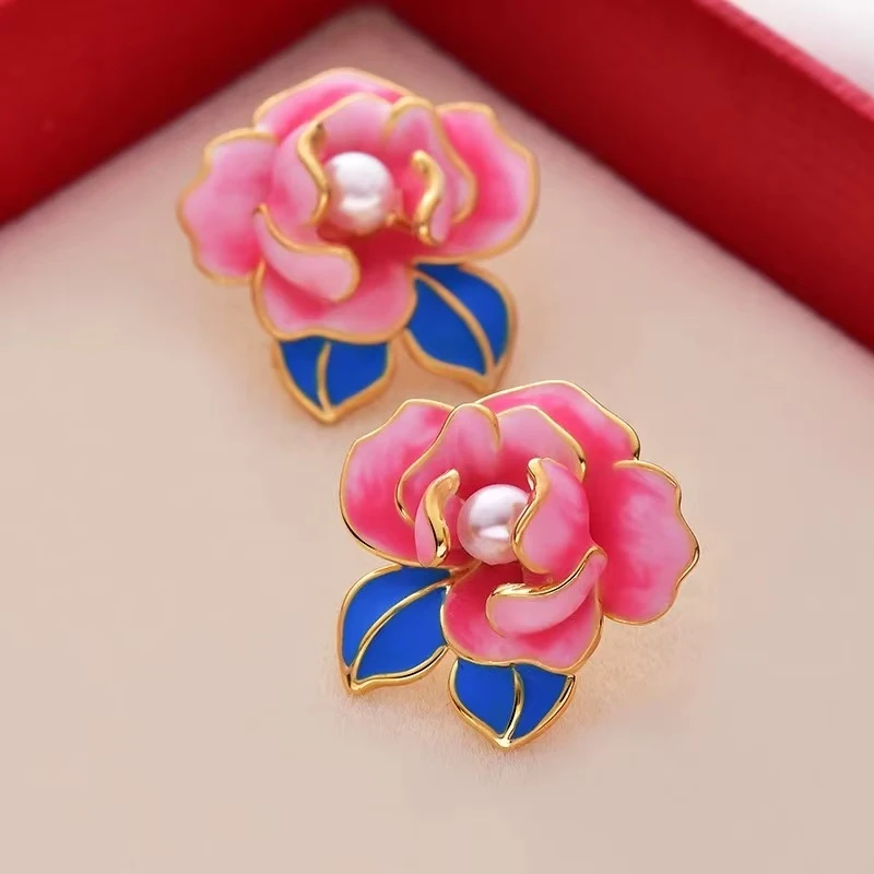 kasiya/卡思雅 铜合金珐琅耳饰 珐琅花朵耳钉简约气质