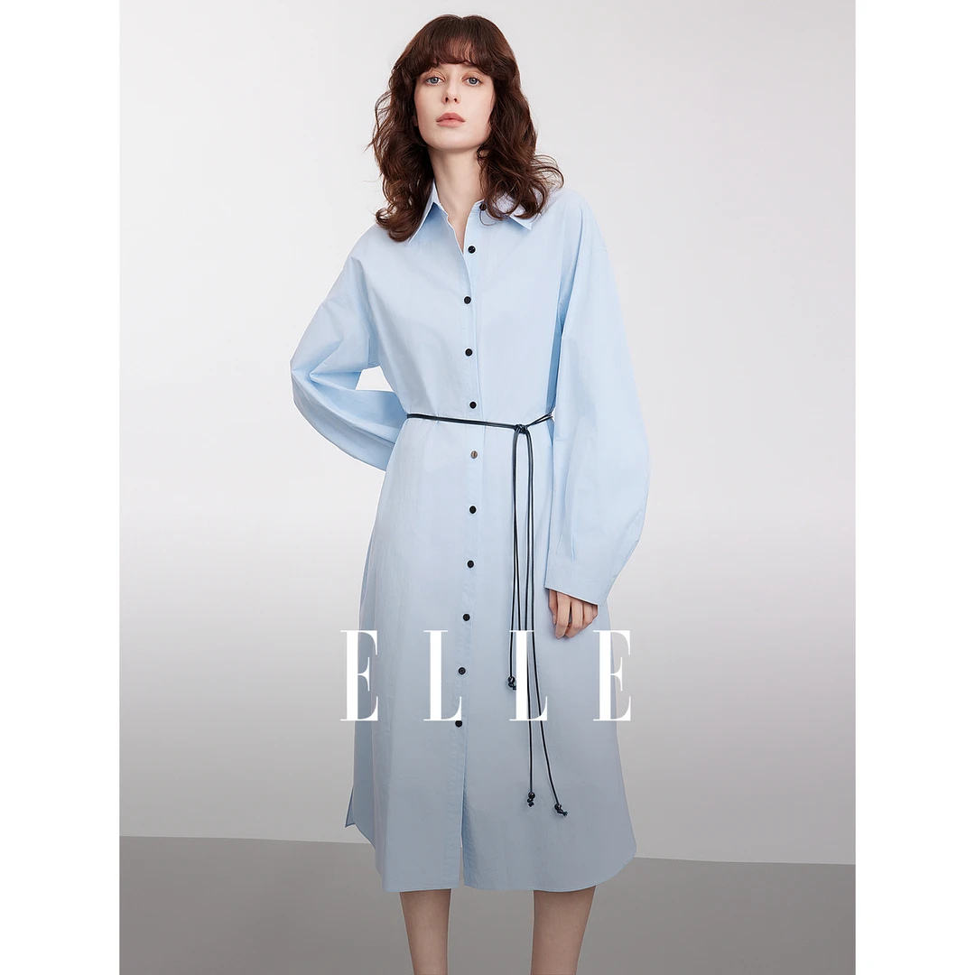 【王雪糕专属】ELLE法式通勤衬衫式长袖翻领连衣裙25春新款EL50631