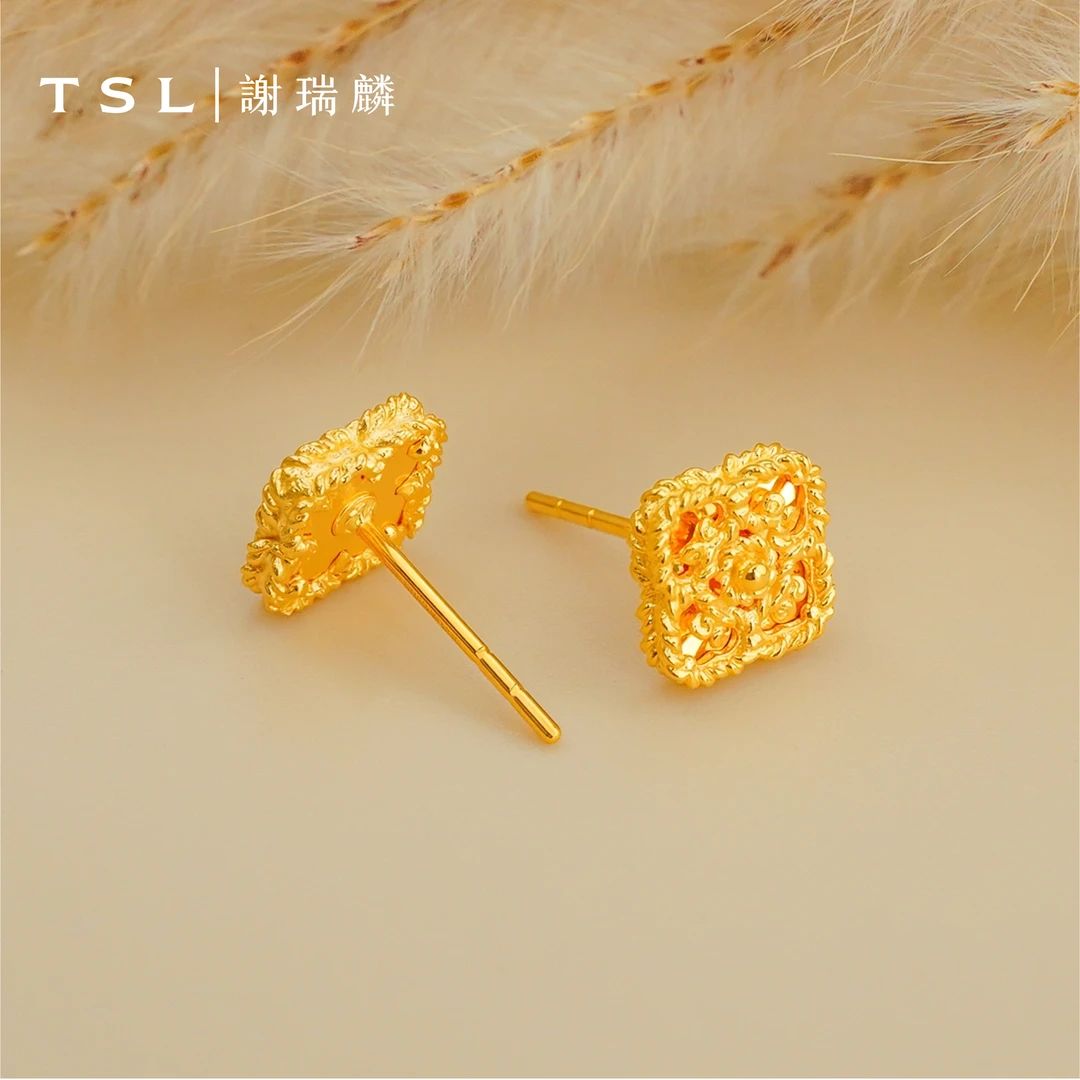 TSL/谢瑞麟足金5G精致百搭四叶草耳钉