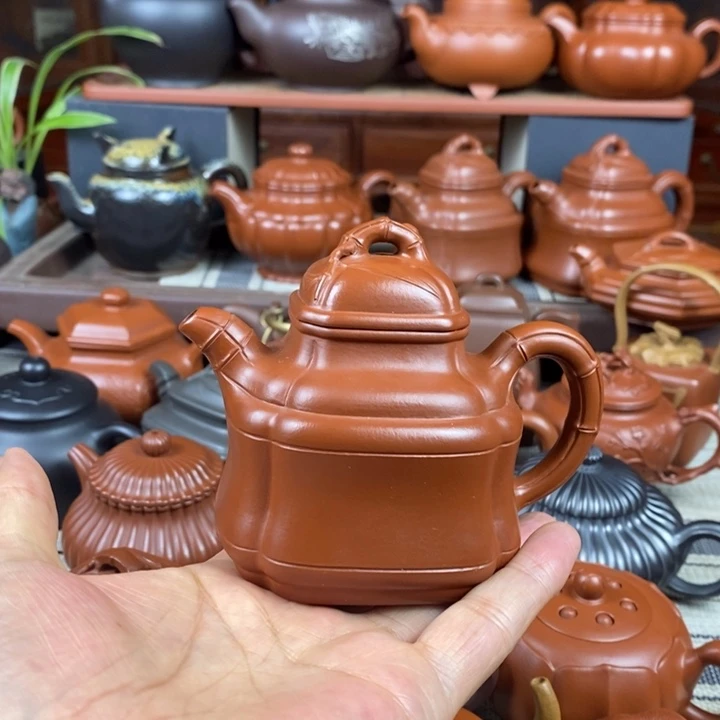 茶壶紫砂四方竹鼎150-200-260-350cc原矿赵庄朱泥特价