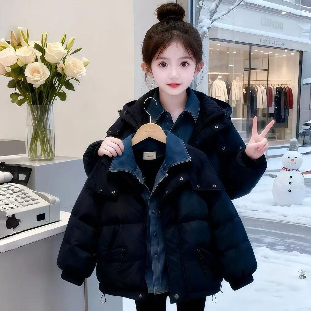 女童冬装棉服新款童装假两件儿童加厚棉袄潮