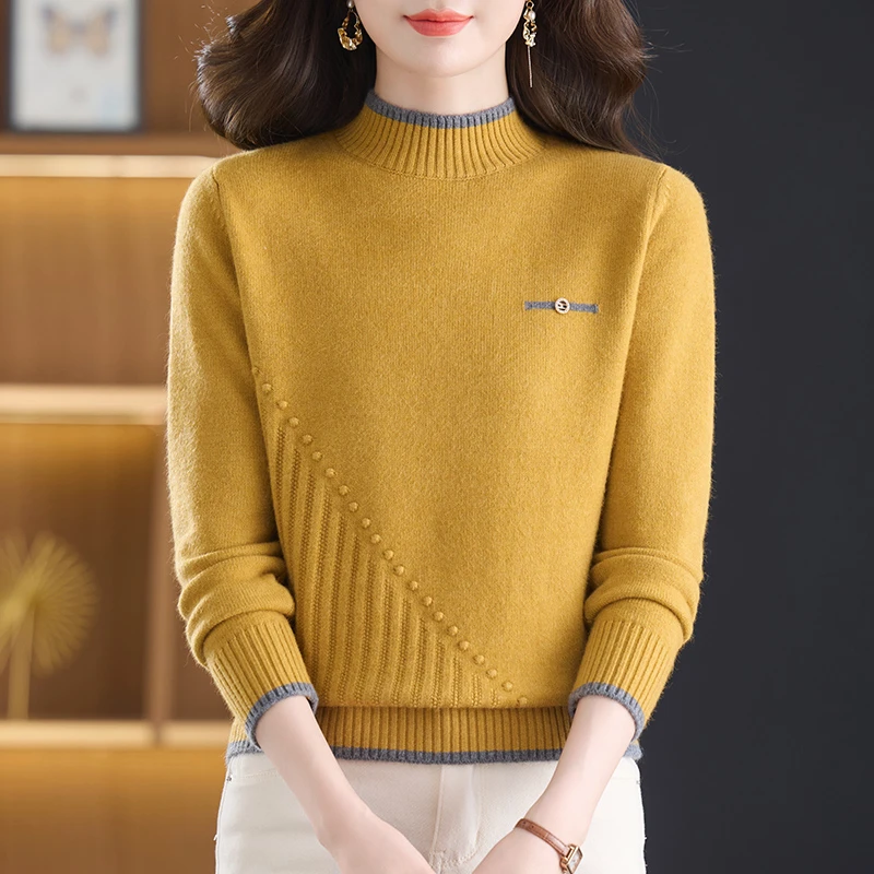 冬季新款半高领针织打底衫时尚百搭洋气宽松版型