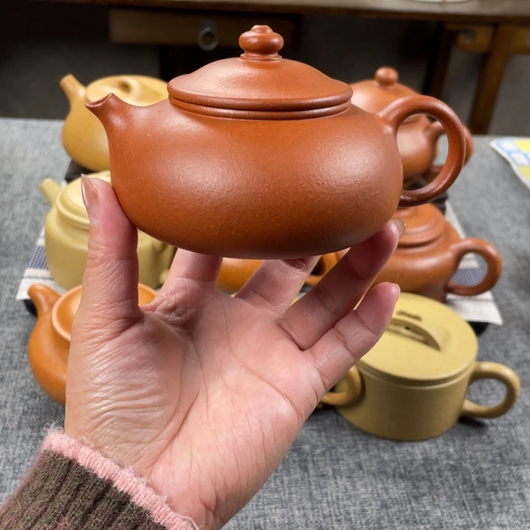 紫砂茶壶红降坡寒江全手纯红40目200