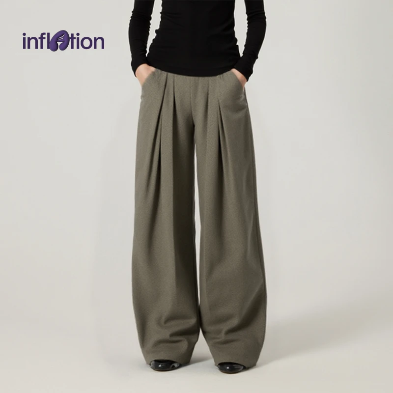 膨胀潮牌压褶阔腿高腰西裤25秋季新品辣妹复古阔腿弯刀休闲裤女