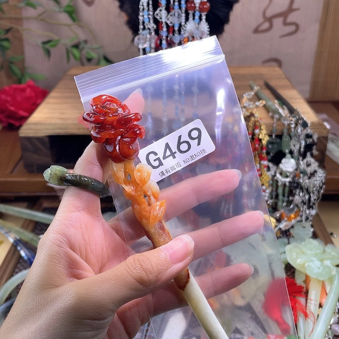 小***懒蛇纹石玉合金发簪