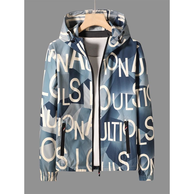 连帽夹克外套男士秋季新款欧洲站修身韩版休闲字母印花大码上衣男
