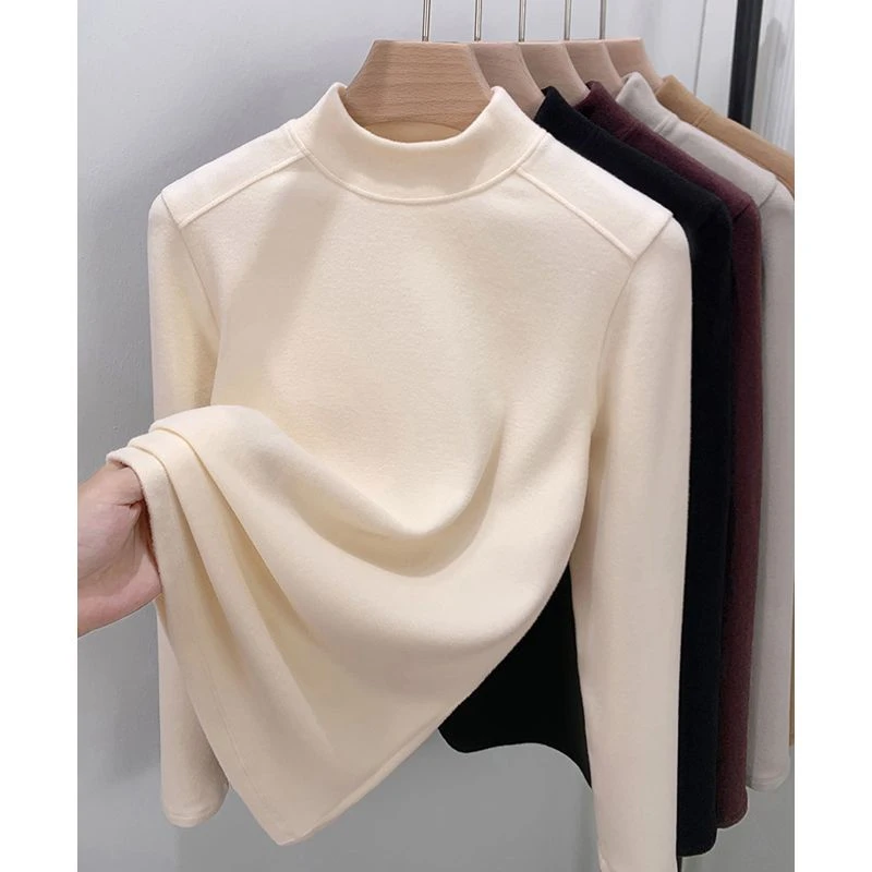 小立领打底衫女长袖春秋别致内搭2025新款修身弹力上衣P909