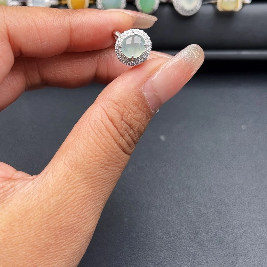 翡翠戒指银S925镶嵌缅甸天然A货翡翠女戒指