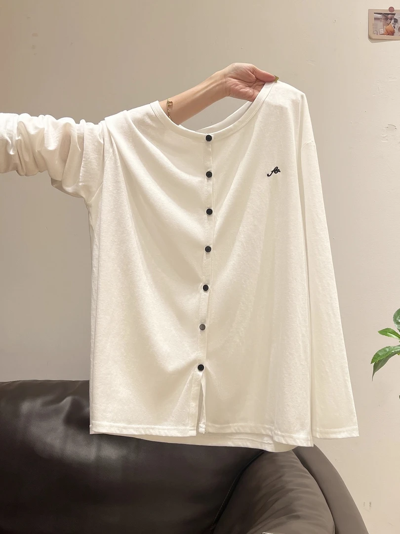 白色竹节棉薄款刺绣长袖开衫女2025早秋新款设计感宽松慵懒风上衣
