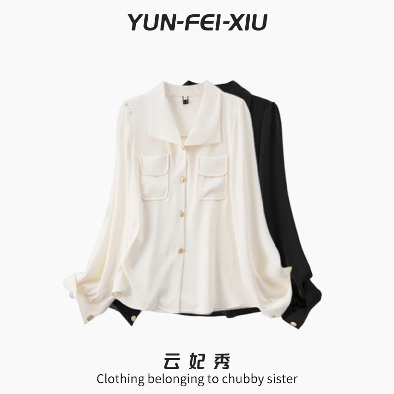 云妃秀大码女装衬衫时尚休闲微胖宽松显瘦翻领上衣百搭夏季63970
