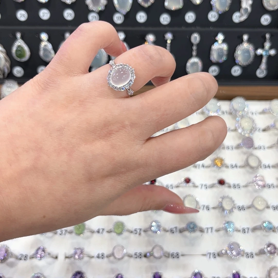 银S925镶嵌岫玉戒指