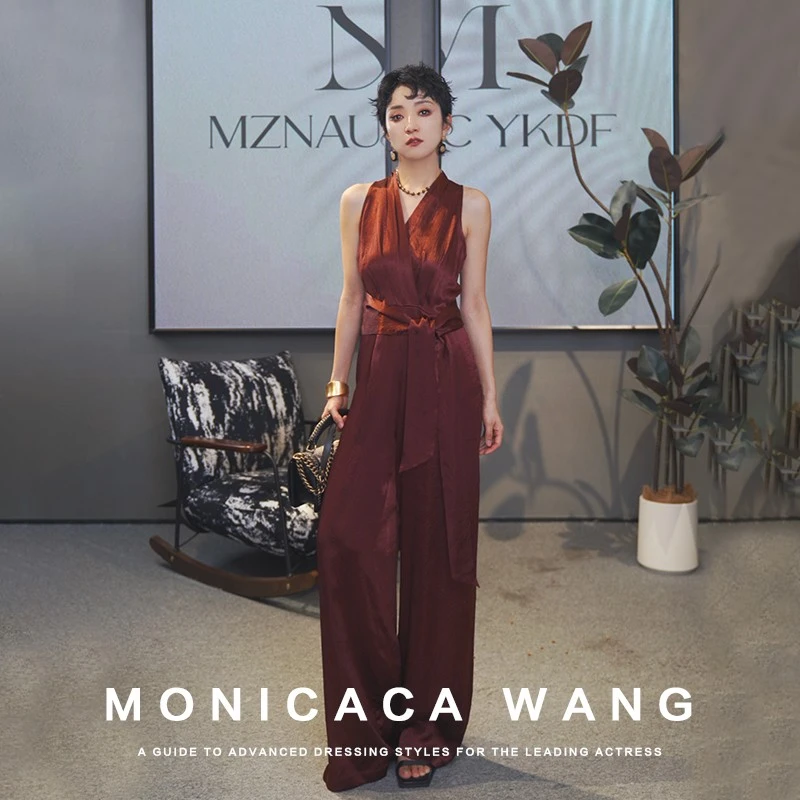 【莫妮卡卡】长144）春夏显瘦百搭长款休闲V领无袖连体裤ZJK90599