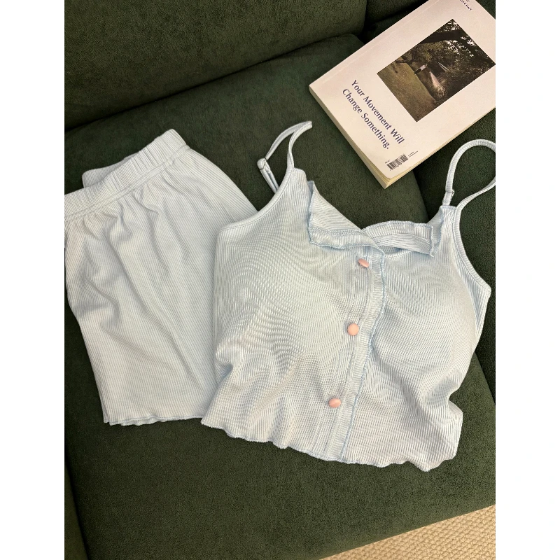 夏日清凉可爱少女简约纯色吊带睡衣女夏2025新款纯欲短裤家居服